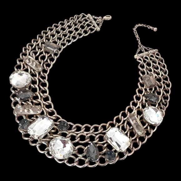 Chico's Necklace Statement Chainmail Crystals Gold Tone Chunky Fashion 11Z - Picture 7 of 8